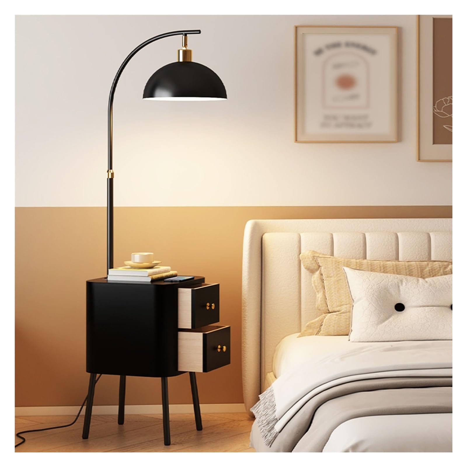 Z4T8M2K6G5 Tall Standing Lamp Floor Lamp with Remote Modern Tall Lamps with Bedside Cabinet for Living Rooms Offices(Black)