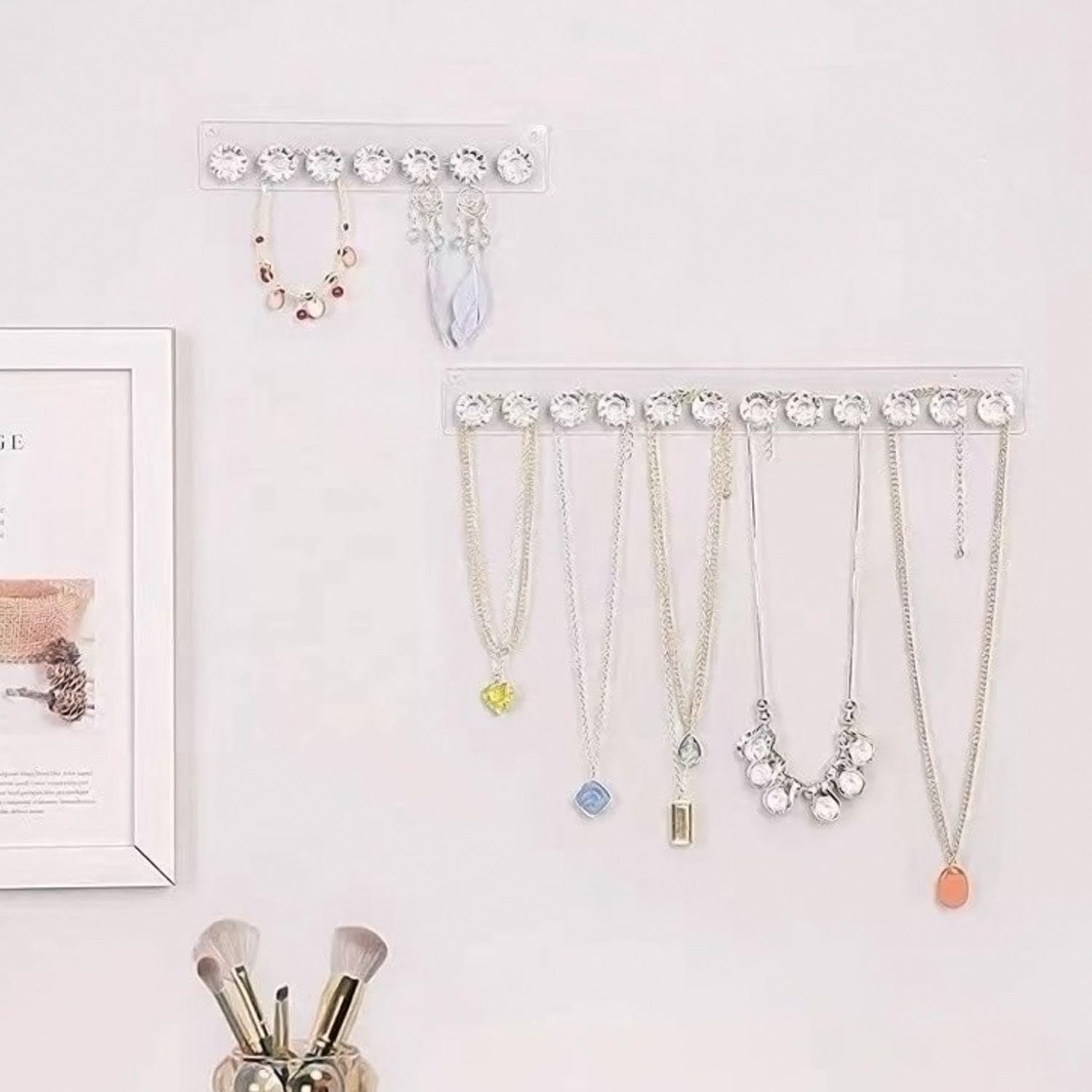 Confezione da 4 Porta Collane Trasparenti, Scatola Porta Gioielli da Appendere, Appendiabiti per Gioielli, Accessori per Guardaroba, Gancio per Collane, Appendiabiti in Acrilico