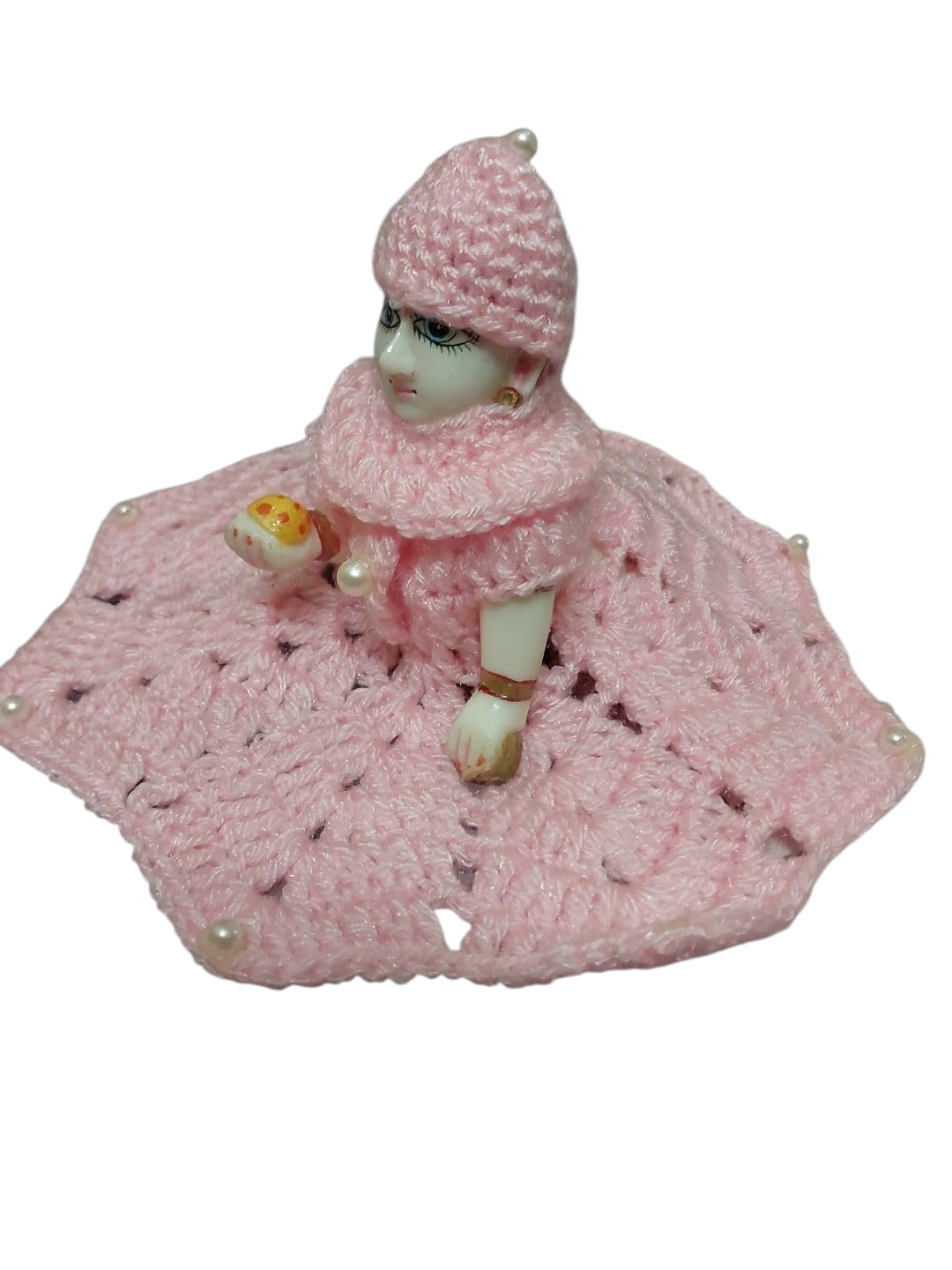 Size 3 0r4 Krishna Ladoo Gopal Radha Rani Cap and Dress Set Winter Thakur ji Posak Pink-image-12