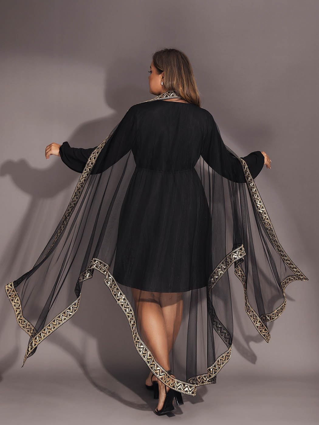 Unicra Black Tulle Cloak Long Cape with Gold Sequin Halloween Costume Cloak Unisex Witch Cosplay Party Cape for Women and Men - Image 6