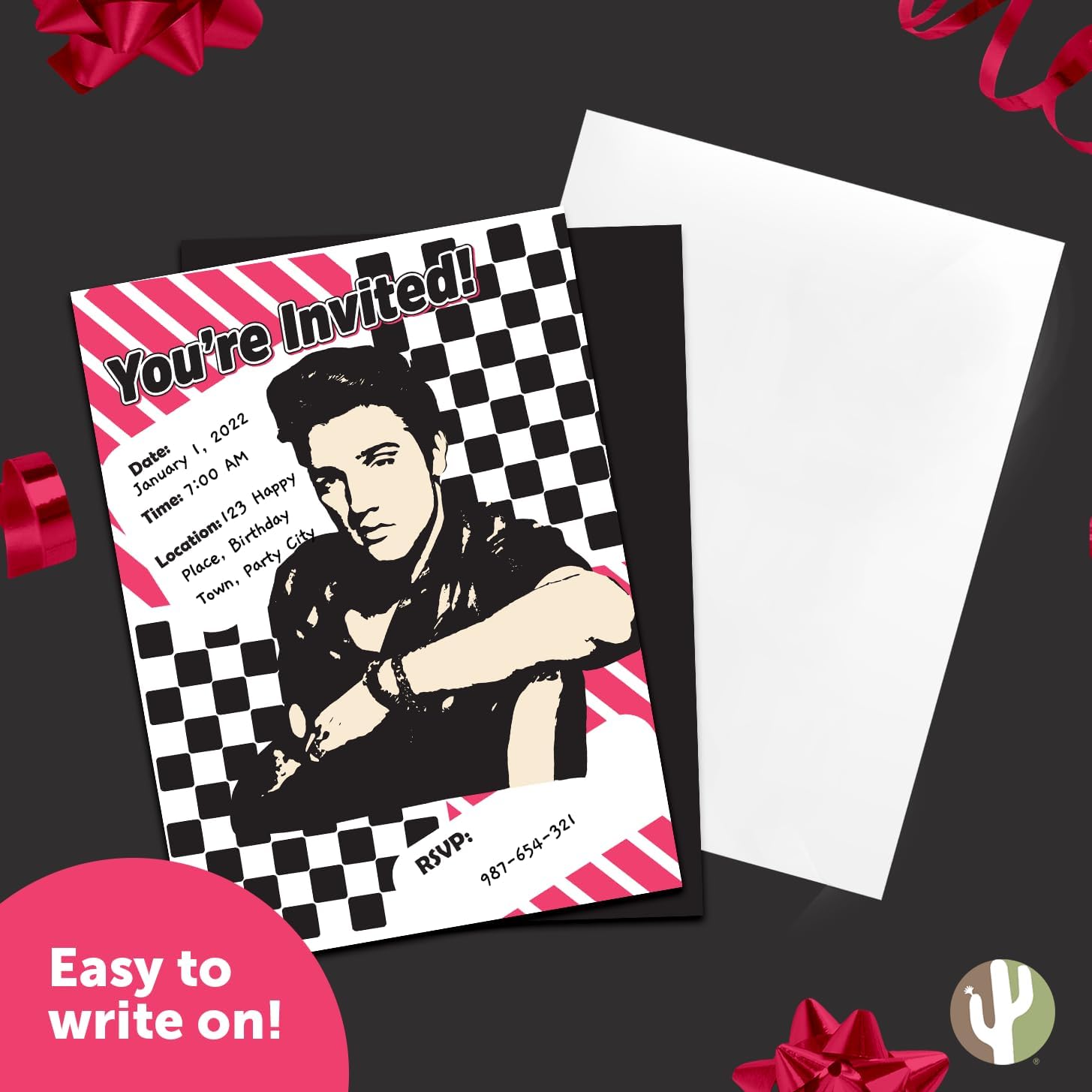 Desert Cactus Elvis Presley Happy Birthday Invitations Invites Cards 10 Count with Envelopes Boys Girls Kids Party (Style A)