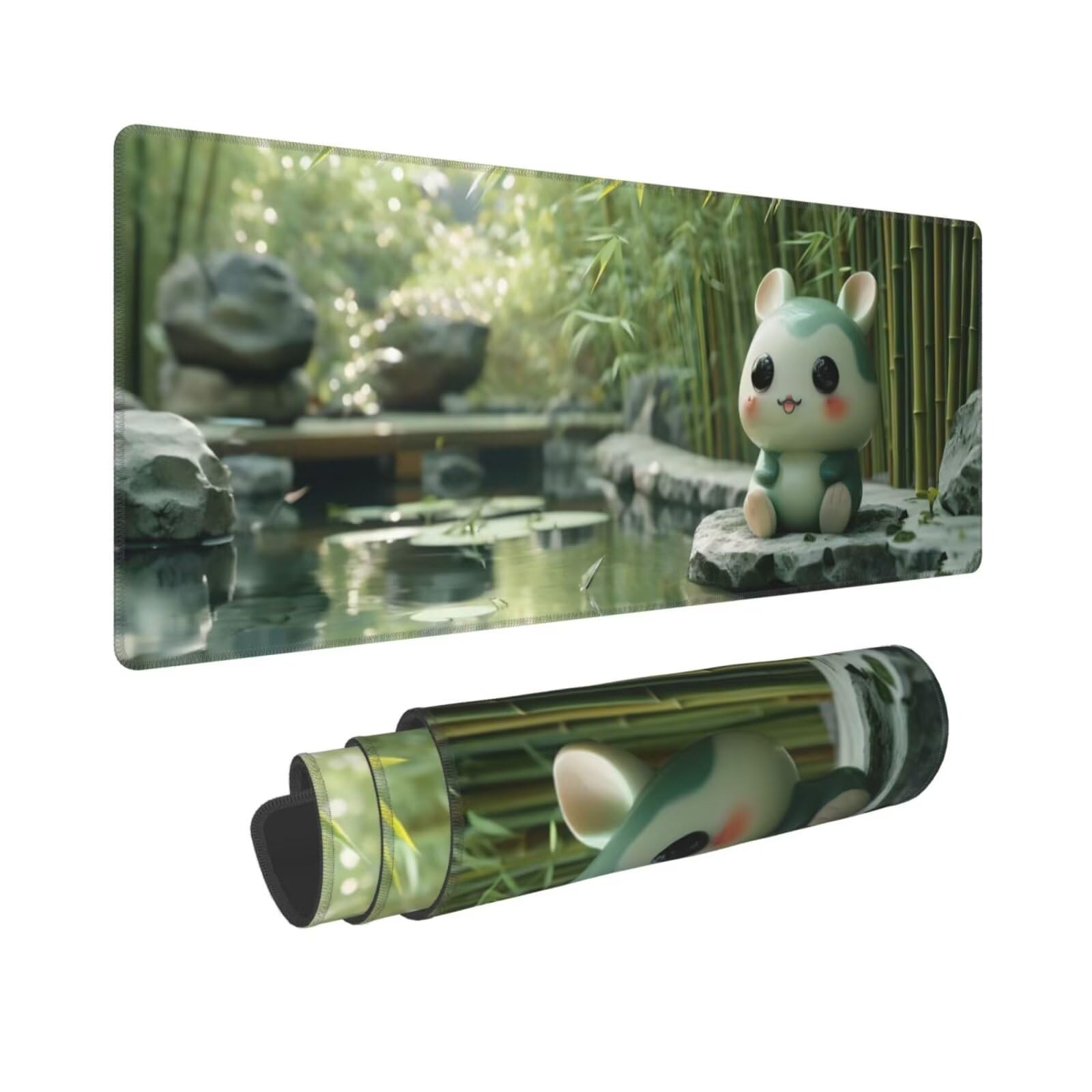 Tappetino Mouse, Tappetino Mouse Gaming Grande XXL 1500x800x3mm Tappetino Scrivania Mouse Pad, Base in Gomma Antiscivolo,Bordi Cuciti,Mousepad per Ufficio e Gaming (Animali della foresta di bambù R757