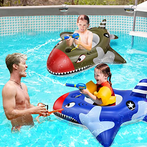 Amenon [ 2 Water Squirt Guns ] 2 Pack Shark Pool Float For Kids, Inflatable Swim Rings Boat Beach Pool Floaties For 3-8 Years Old Boys Girls Toddlers Summer Outdoor Beach Water Pool Toys Games Party #TOP4