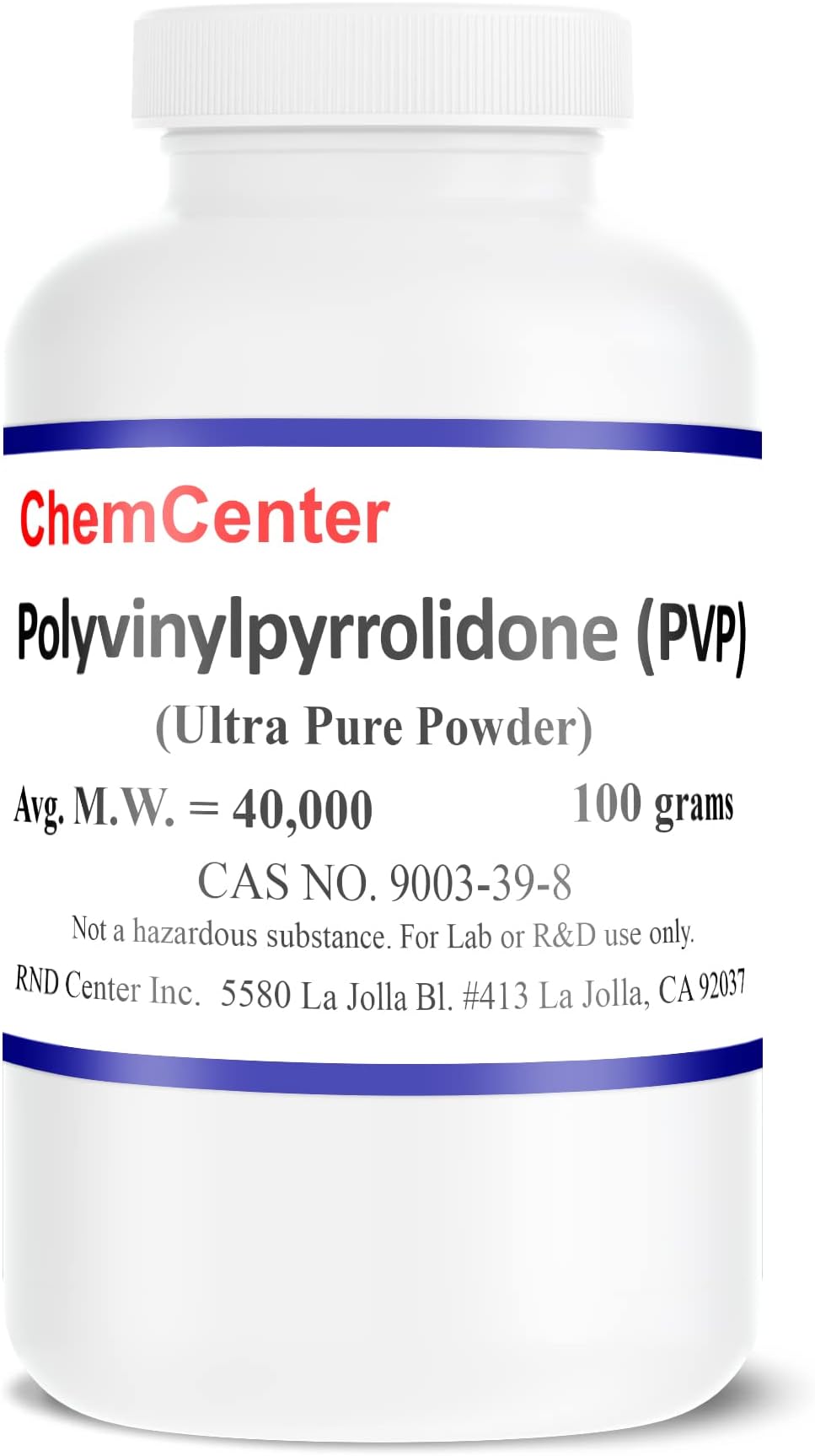 Polyvinlypyrrolidone, Povidone, (PVP-40),k-30, Ultra Pure, 100 Grams