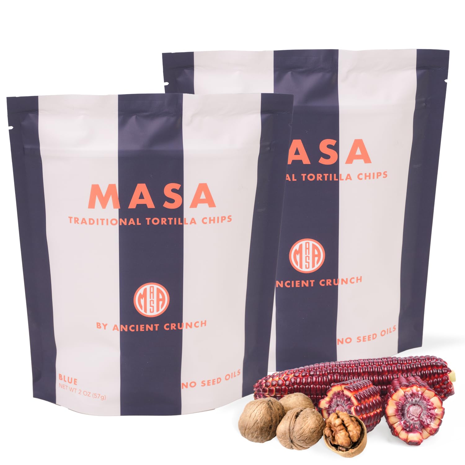 MASA Chips Blue Corn Tortilla Chips - Naturally Grown Blue Corn with Grass Fed Tallow and Sea Salt Tortilla - No Seed-Oil Snacks - 2 Pack, 5 Ounce Each