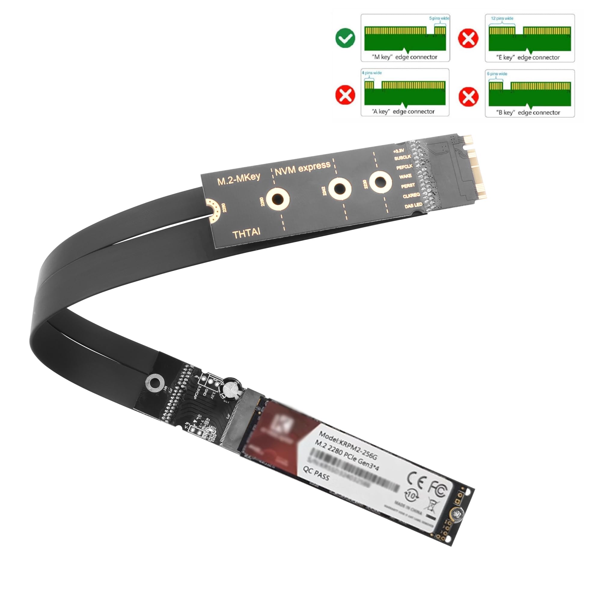 M.2 NVMe SSD Extension Cable M2 M-Key NVME Male to Female Adapter for Motherboard SSD 2230/2242/2260/2280 NVME support only (33 cm/13 in)