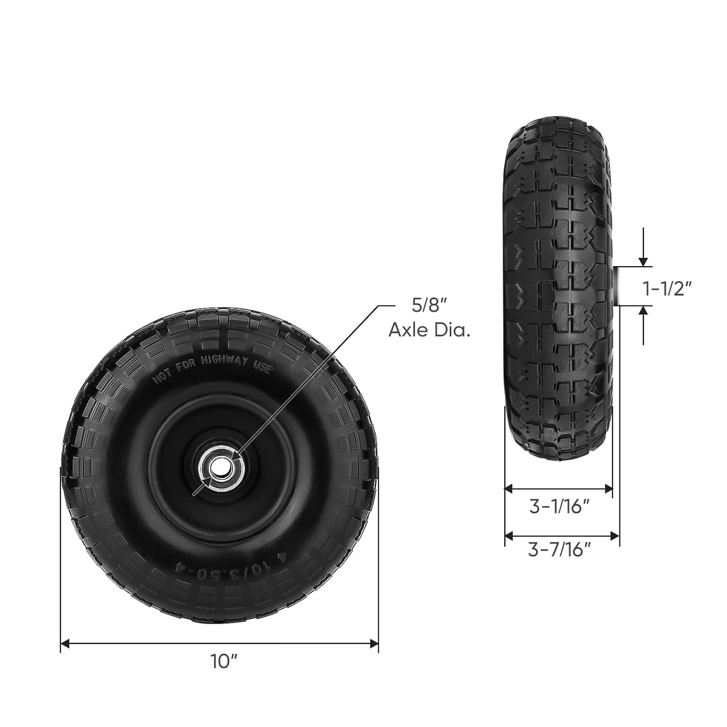 10" ruote in gomma piena, adatte per camion manuali, carrelli a mano, sostituzione per pneumatici 4.10/3.50-4 (versione migliorata, 2)