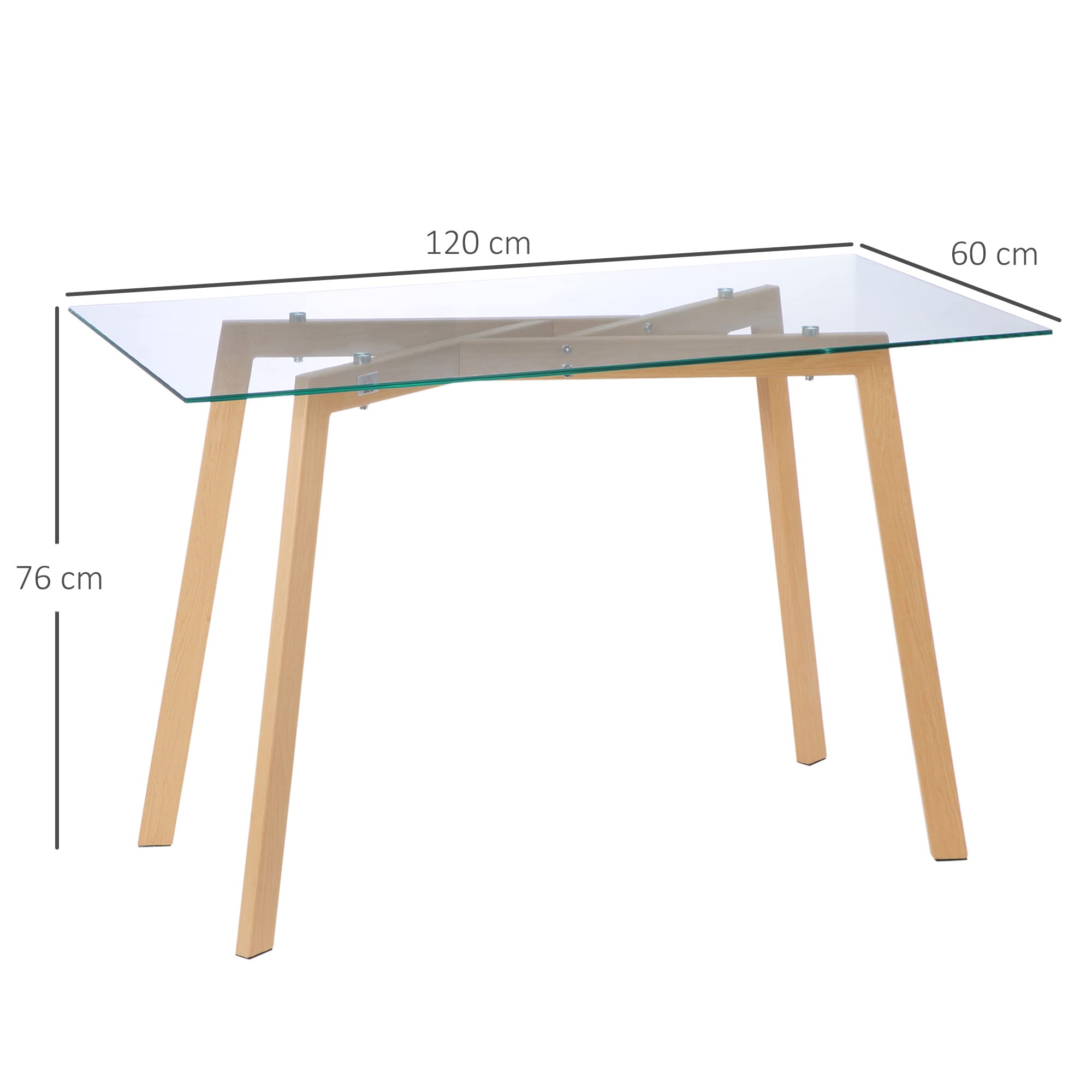 HOMCOM Tavolo da Pranzo Rettangolare per 4 Persone MAX Vetro 120x60x76 cm | Tavolo da Pranzo in Vetro Temperato e Acciaio, per Cucina, Soggiorno