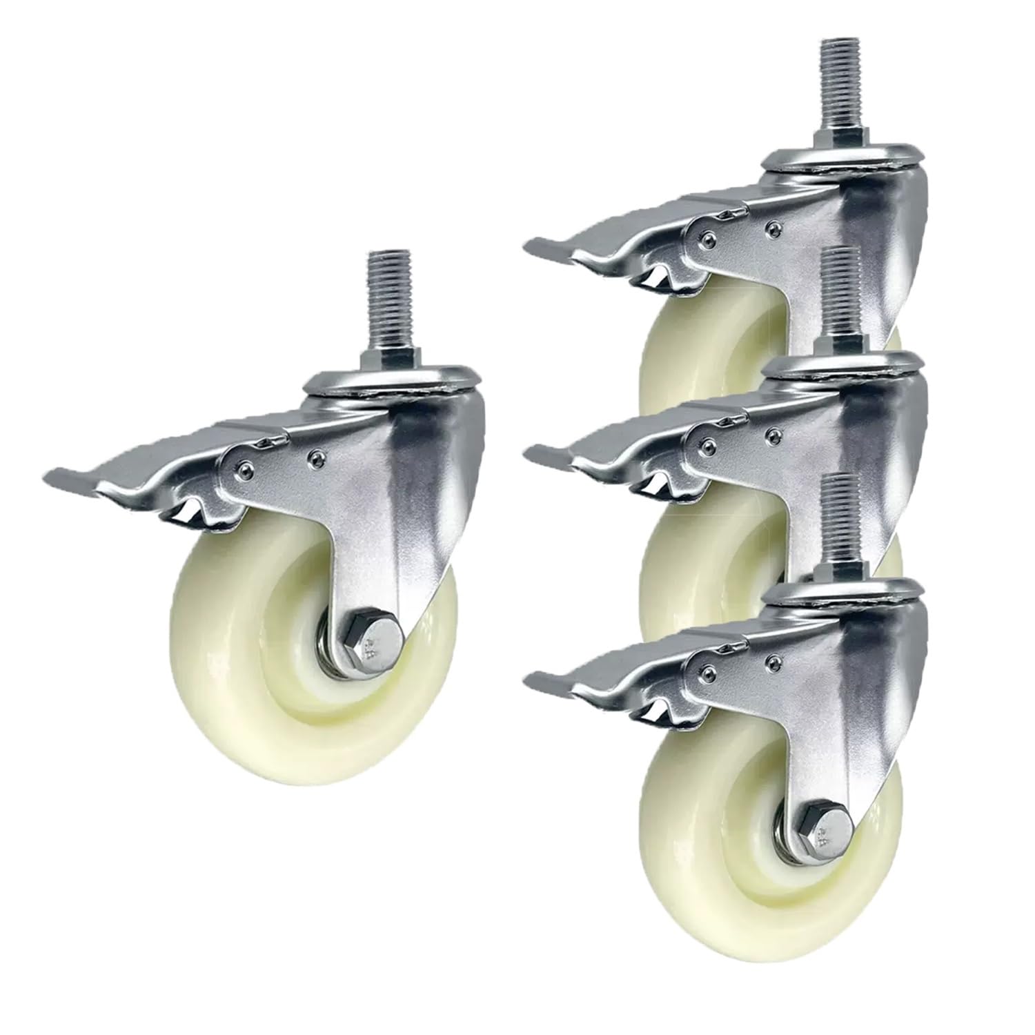 Roulettes pivotantes avec frein 75 mm M12x30 pour meubles et chariots