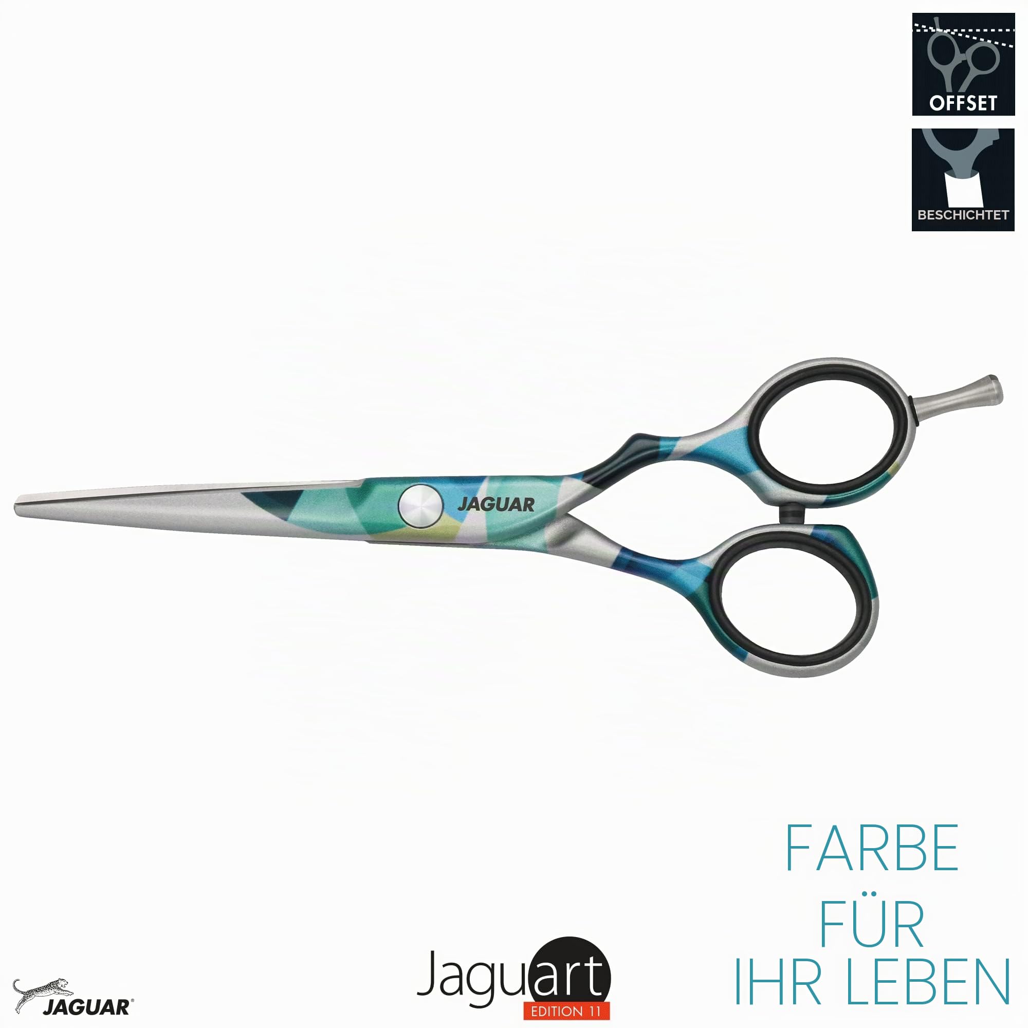 JAGUAR Haarschere JaguART IN MOTION 5.5" | ergonomische Griffstellung | Friseurschere im Offset-Design | antiallergene, resistente High-Tech-Beschichtung in Fotoqualität | Made in Germany