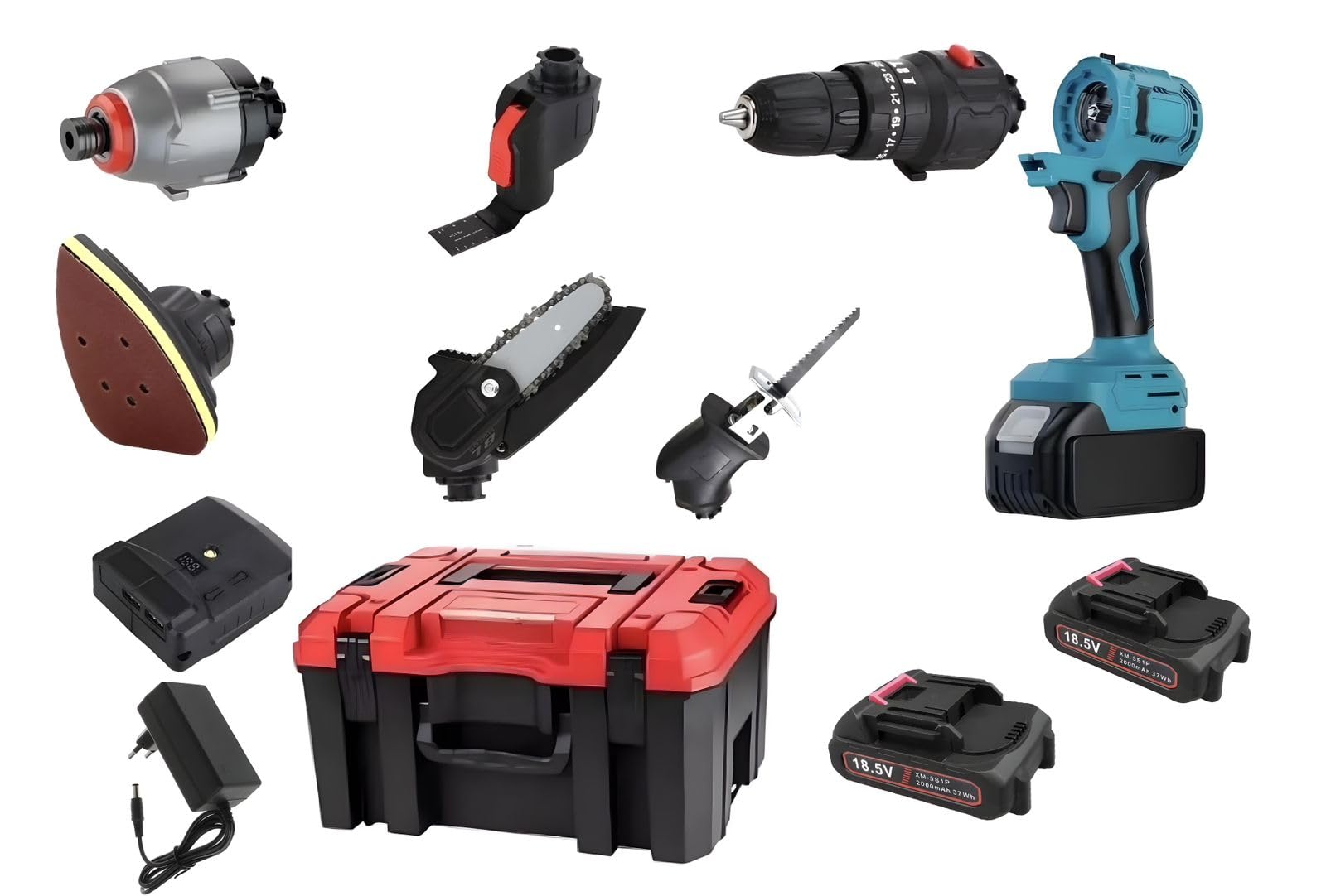 Kit Multifuncional 8 em 1 Furadeira Parafusadeira Serra Lixadeira