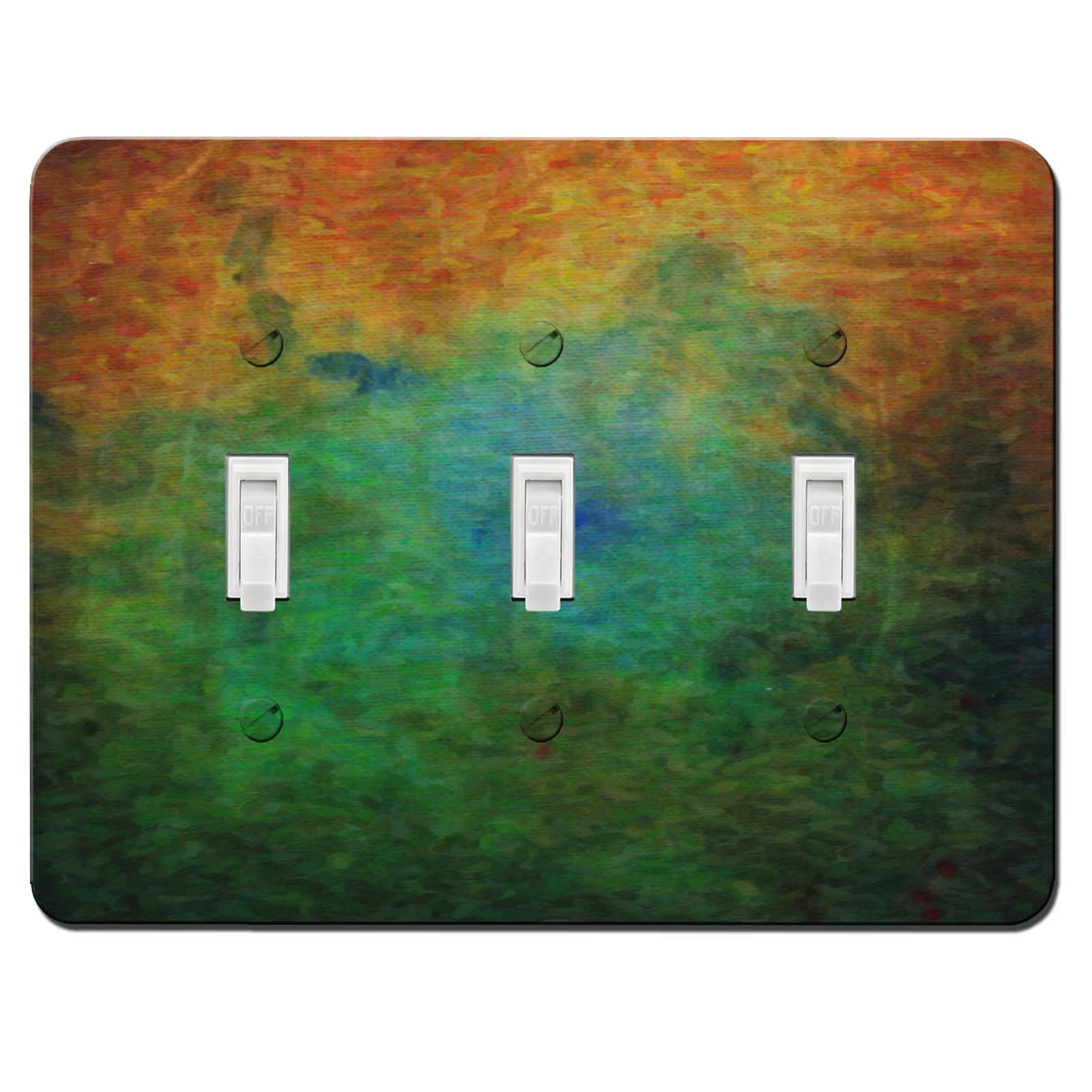 Decorative Switch Plate Covers - 3 Gang Switch Plate - Toggle Switch Cover - with Colormatch Switch Plate Screws - Painting Rust Green Design
