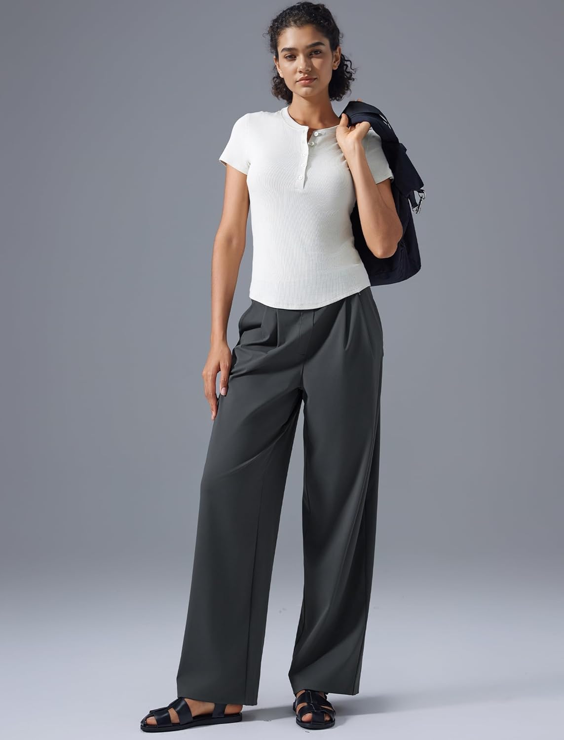 Yvette Dress Pants for Women Wide Leg Pleated Trousers High Waist Yoga Pants with Pockets