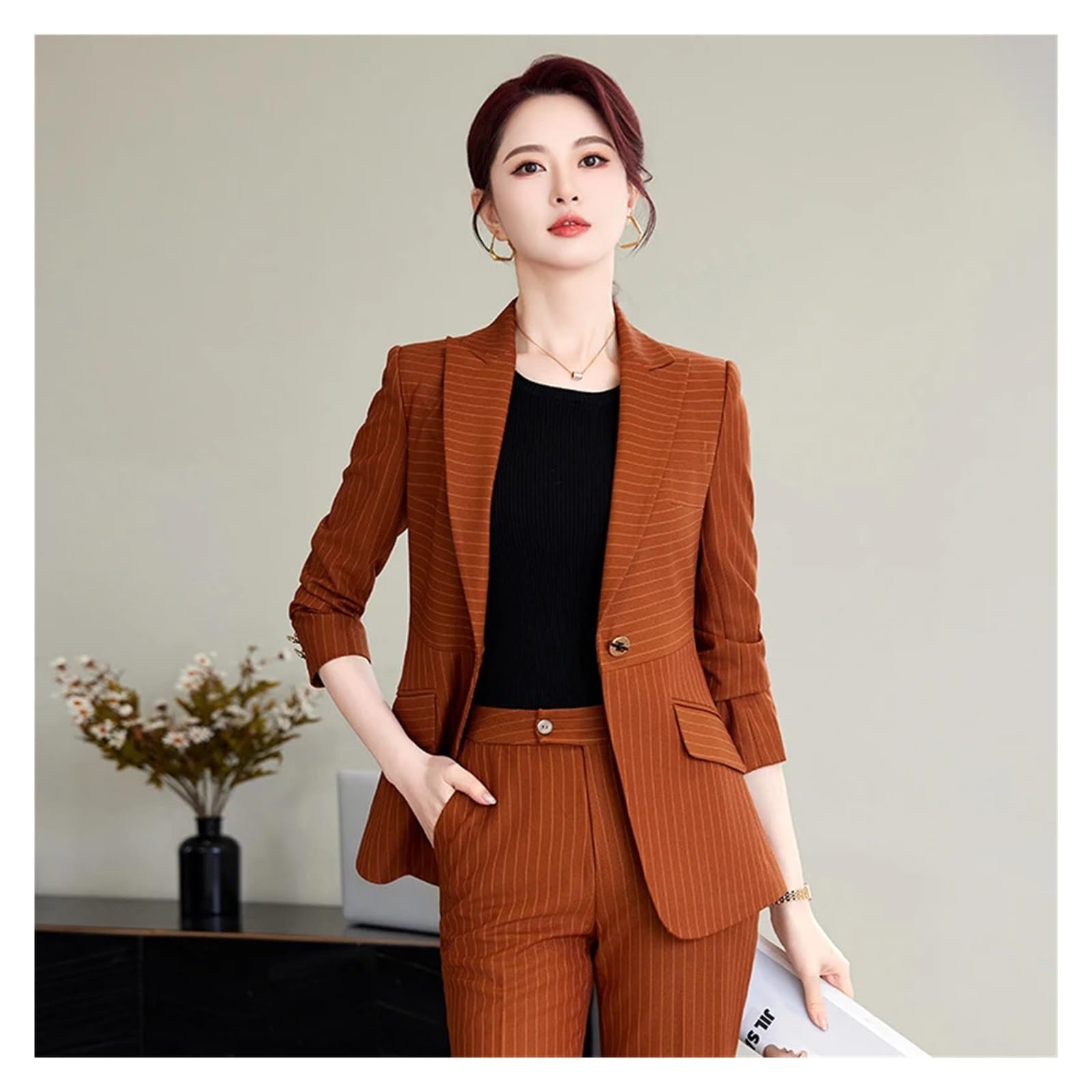Elegantes Trajes Formales de Oficina a Rayas for Mujer, Trabajo, Blazer y Pantalones para Negocios, Trabajo, Oficina, Formal