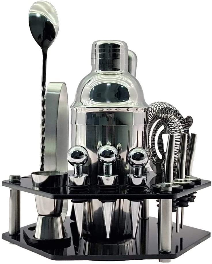 Set coctelera de 14 piezas con soporte hexagonal y acero inoxidable miniatura 1