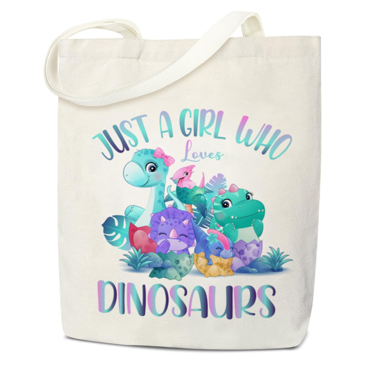 Doreen's Boutique Dinosaur Tote Bag for Women, Teens, Daughters - Canvas Shopping Reusable Grocery Beach Shoulder Bag /A13