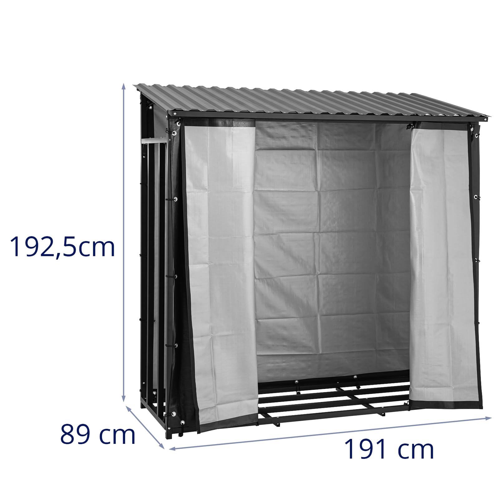 Kaminholzregal mit Plane und Dach 800 kg 191 x 89 x 192,5 cm schwarz Brennholzregal Kaminholzständer Feuerholzregal Kamin Holzlager