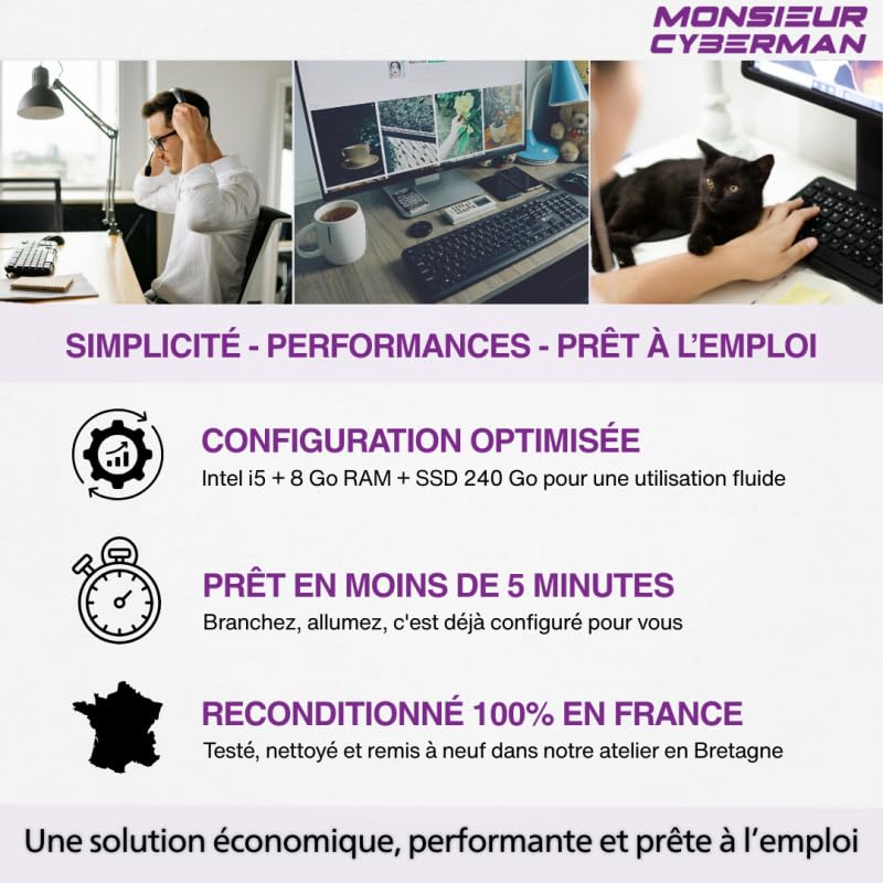 Générique PC i5 32Go 240Go SSD W11 WiFi + Ecran 22", Clavier + Souris