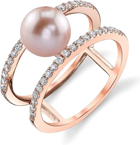The Pearl Source Anillo Luna de oro rosa de perlas cultivadas de agua dulce genuina de 0.276-0.315 in para mujer, perla, Perla
