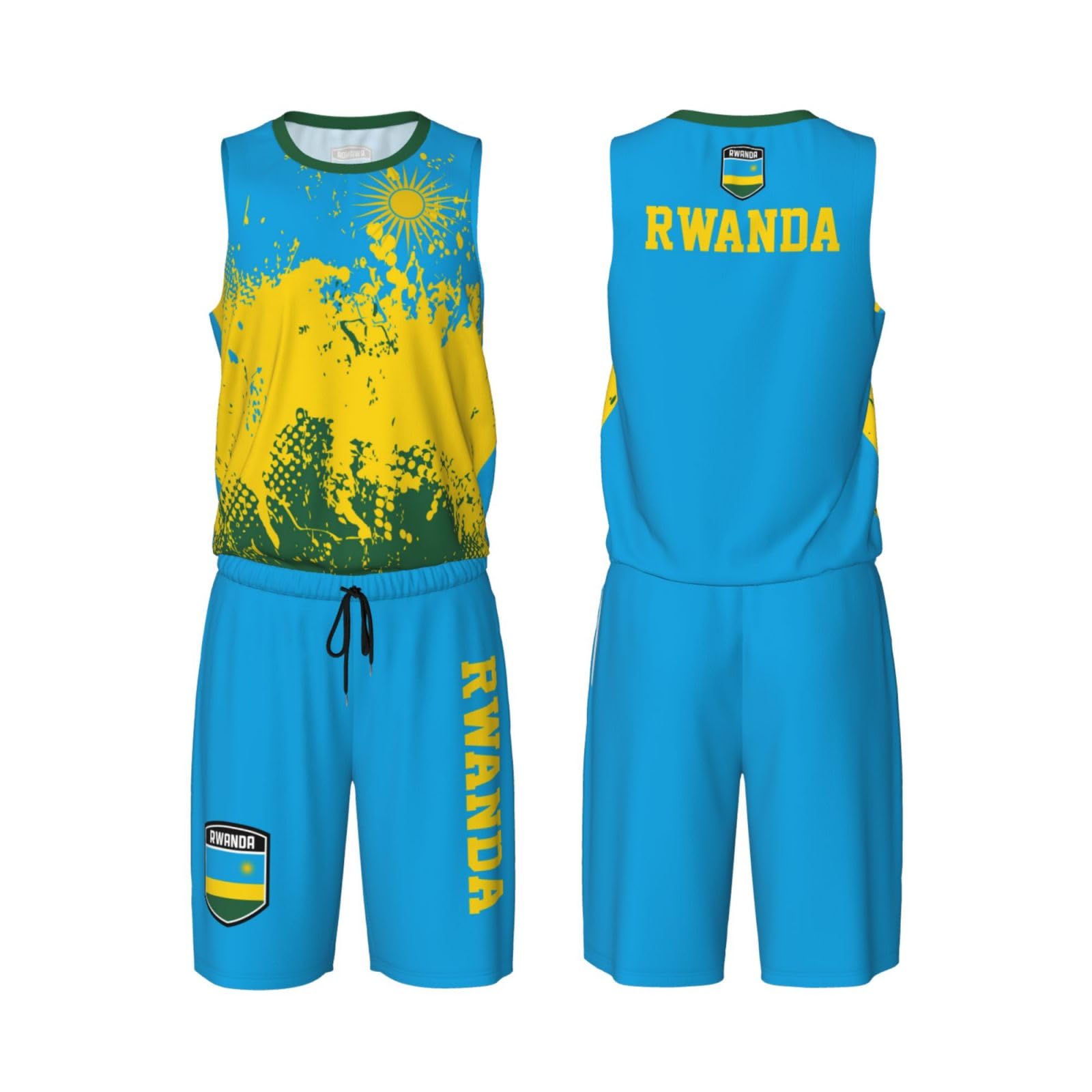 Rwanda Flag Grain (1) Basketball Jersey Uniform Suit for Men Adults Training Athletic Set