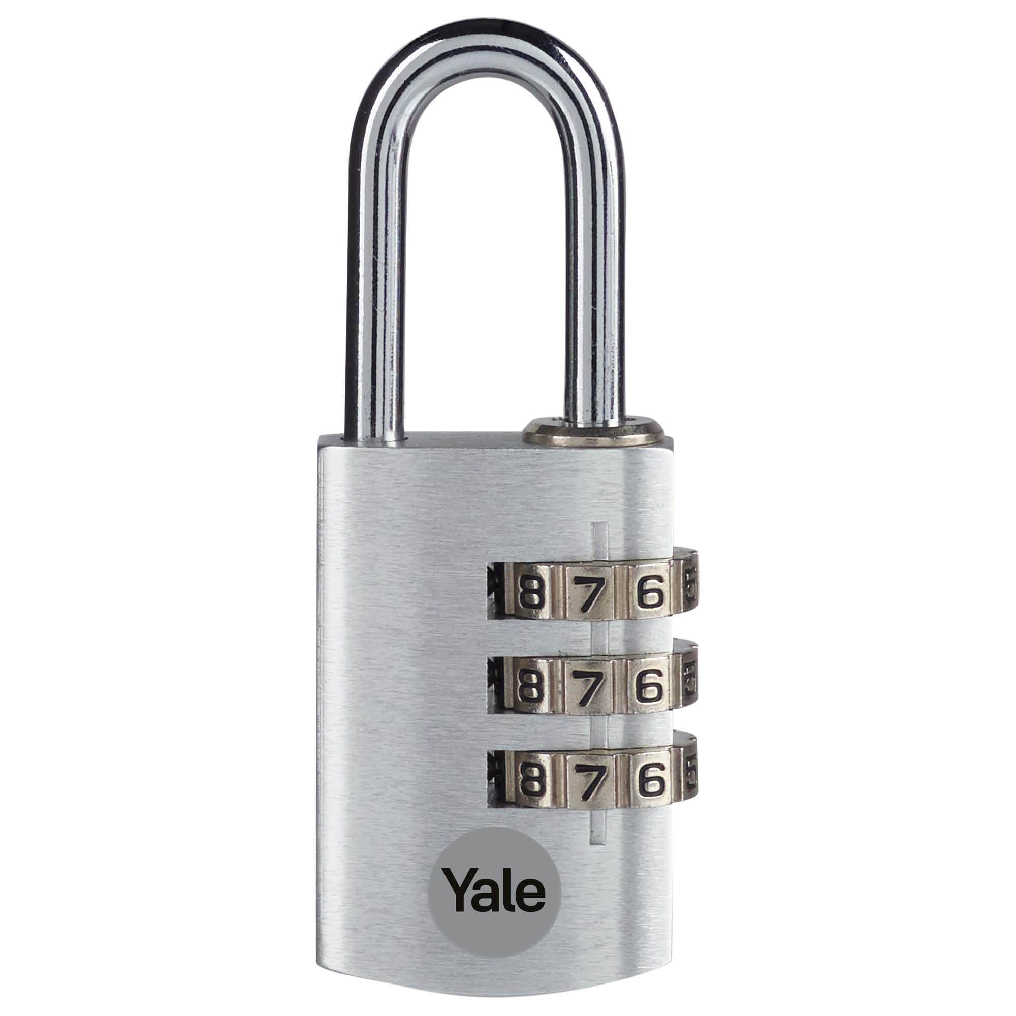 Yale YE3CB/28/126/1/S Kłodka Aluminiowa Szyfrowa, 2 Sztuki, Szerokość 29mm, do Użytku Wewnętrznego, Zabezpieczenie Szafek, Skrzynek Narzędziowych i Plecaków, Standardowe Bezpieczeństwo, Srebrna