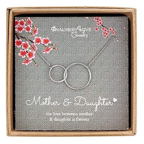Mother Daughter Necklace - Sterling Silver Interlocking Infinity 2 Circle Necklace, Mothers Day Birthday Gift Jewelry Cover