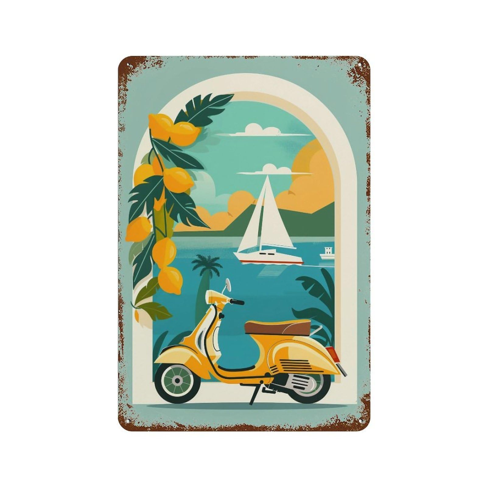 HDURYEYRYY Lemon Coast Vespa Escape 03 Wall Retro Iron Vintage Art Metal Tin Sign Poster Modern Home Cofffee Club Art Bar Shop Decor 30x20cm