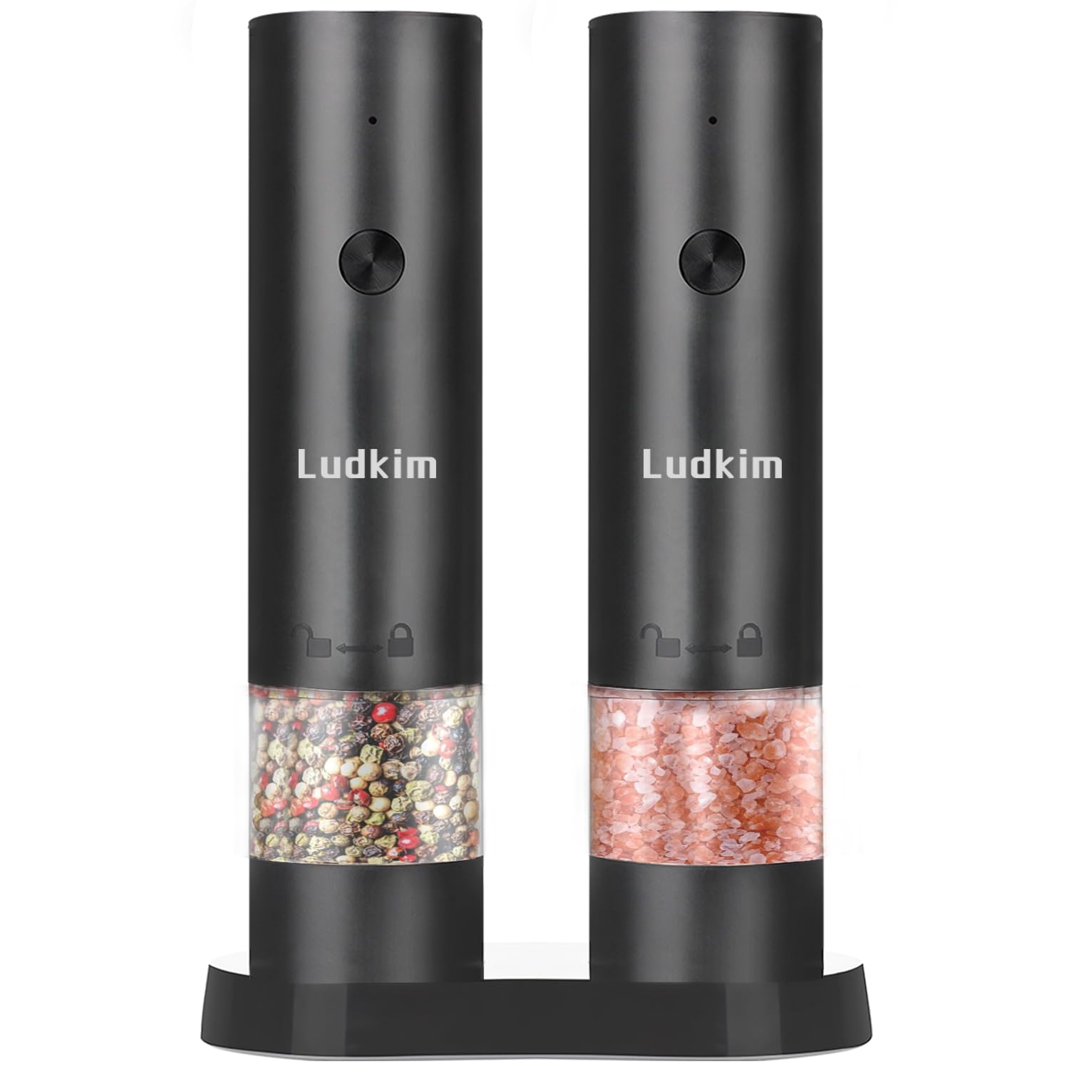Electric Pepper Grinder and Salt Mill Set - Dual Pack Rechargeable with Storage Base, Adjustable Coarseness, Type-C Charging, Each 40ml Capacity for Kitchen, Travel & Gift