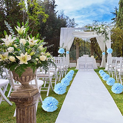 Image of 18pcs Tissue Hanging Paper Pom-poms, Hmxpls Flower Ball Wedding Party Outdoor Decoration Premium Tissue Paper Pom Pom Flowers Craft Kit ( Blue & White), 8 inch / 10 inch / 12 inch