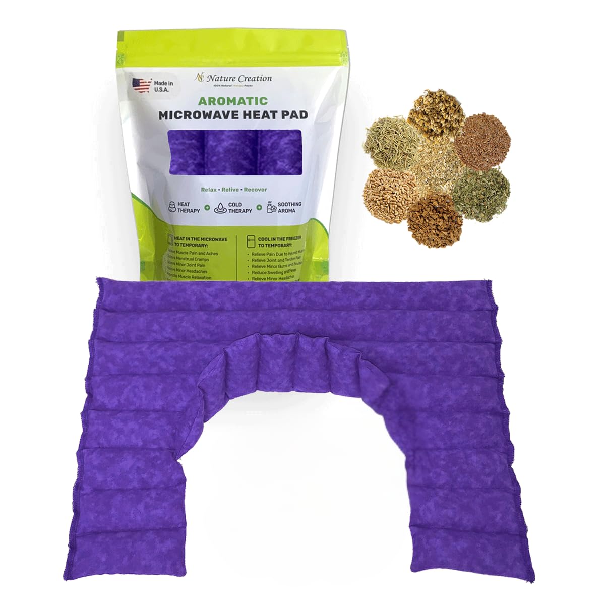 Nature Creation Microwave Heat Pad for Neck and Shoulder with an Extention That Cover The Neck - Microwave Heating Pad for Shoulders & Upper Back Cold Compress & Hot Pack Purple Marble 1 Pack XL