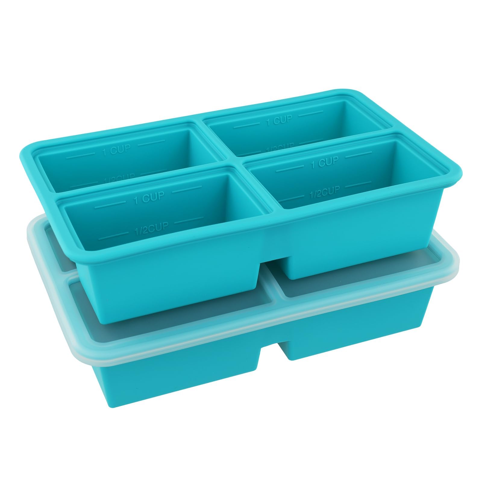 2 Pack Extra Large Soup Containers for Freezing, Silicone Cube Soup Freezer Mould with Lid, Meal Prep Soup Storage Containers, Large Ice Cube Tray for Sauce, 4-Compartment Freezer Container,Blue — image 1