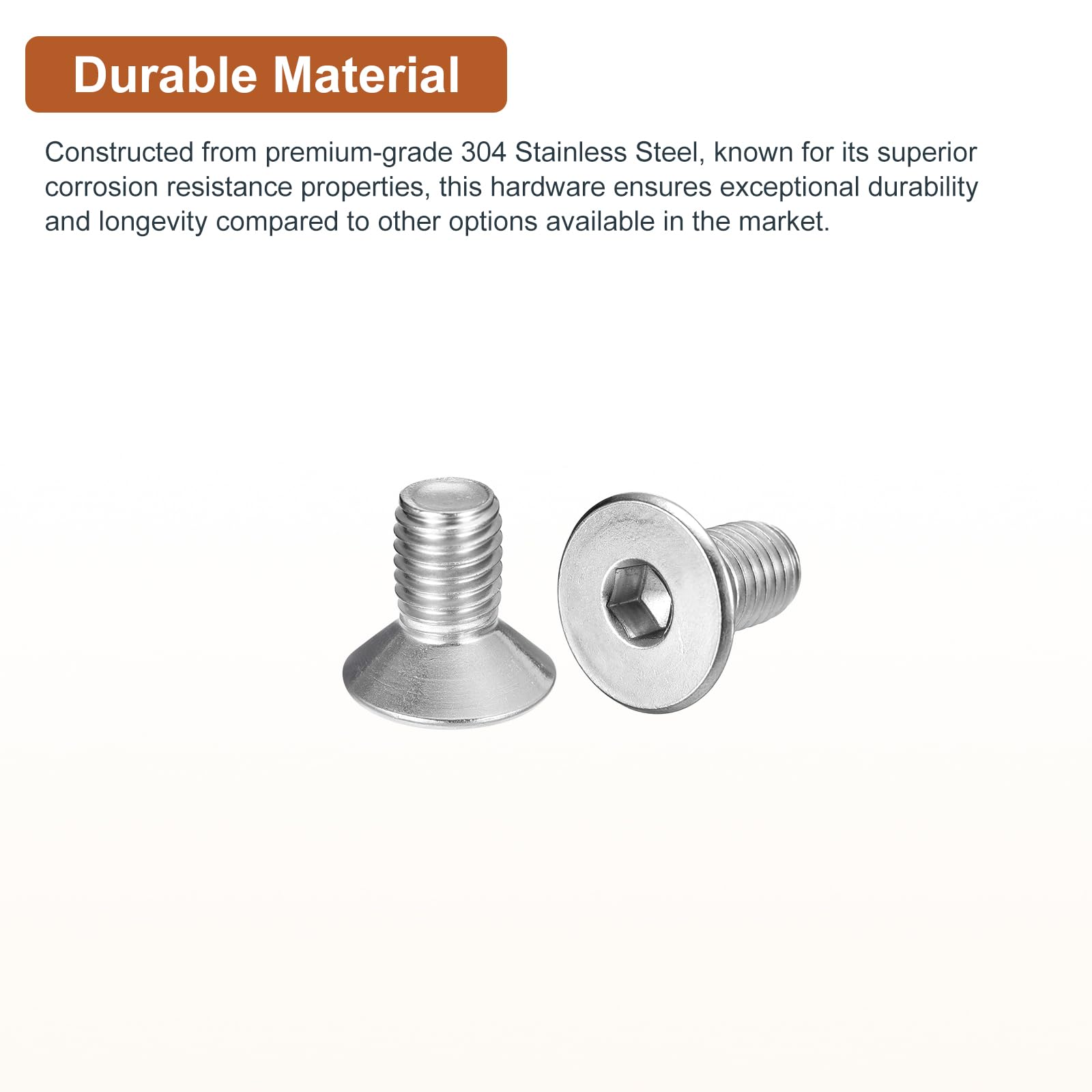DTGN M10-1.5 x 20mm Flat Head Socket Cap Screws, 10 Pack 304 Stainless Steel Hex Socket Flat Head Screws, Full Thread - Image 3