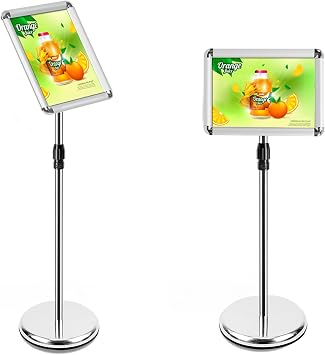 A4 Sign Holder Stand Adjustable Poster Display Stand, Aluminum Menu Stand Floor Display Stands Replaceable Advertisement with Stable Base Silver