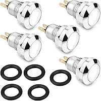 Vista 1 de Clyxgs Interruptor de botón momentáneo de metal, impermeable, punta plateada, 0.315 in, mini micro redondo DC36V/2A autorreset para timbre