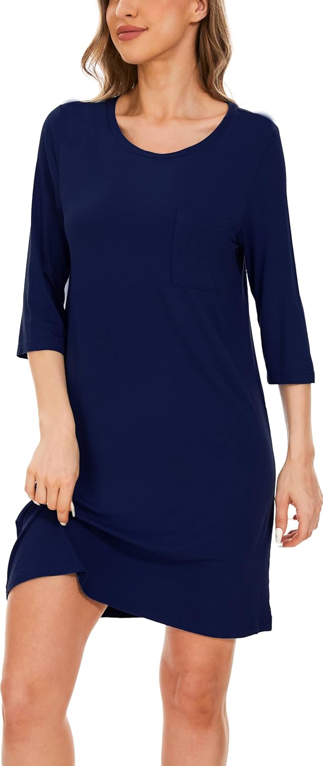 GYS Women’s Bamboo Viscose Nightgowns Crewneck 3/4 Sleeve Sleepwear Comfy Night Shirt Sleep Dress
