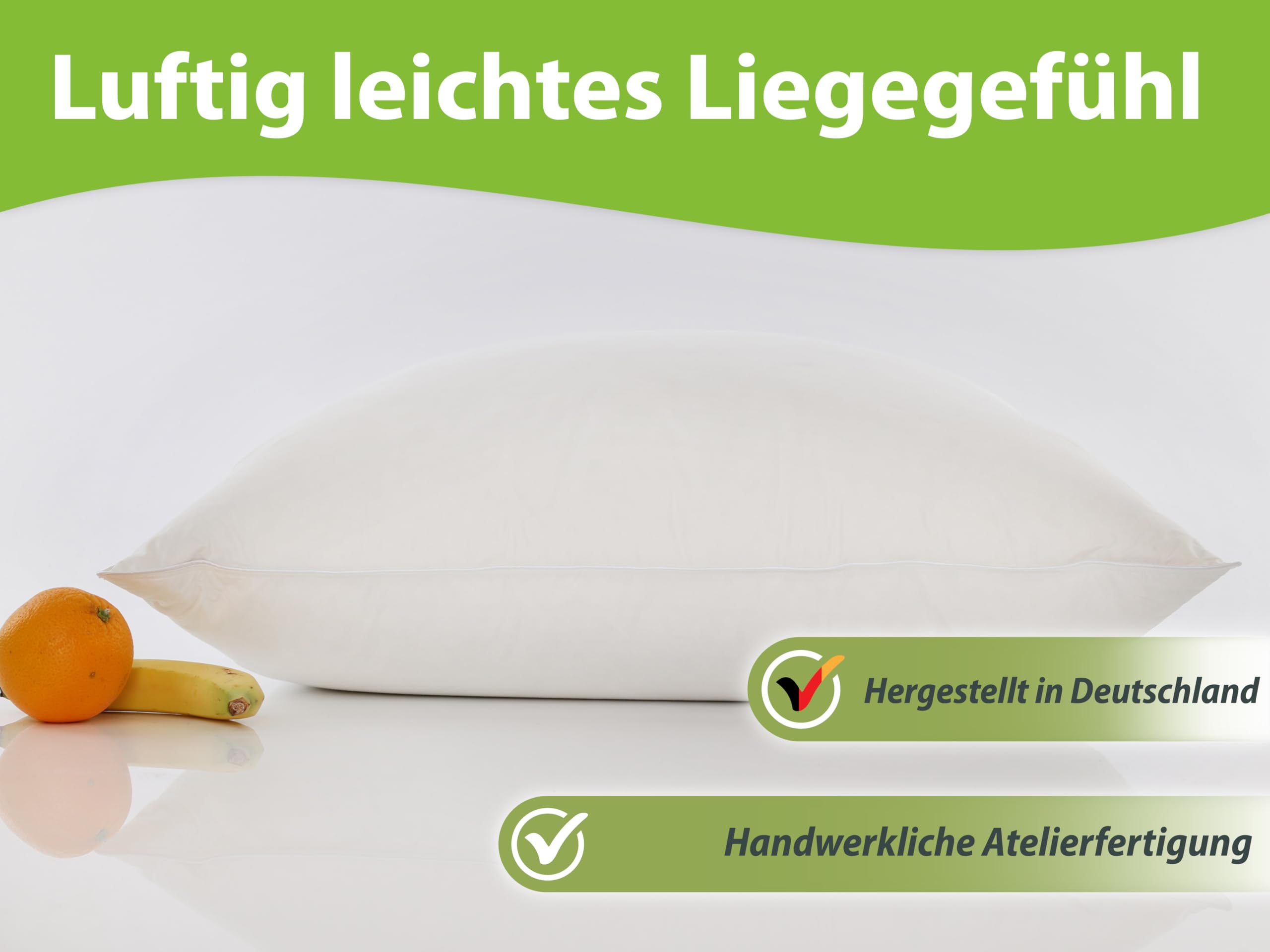 franknatur 3-Kammer Kopfkissen 40x80 Premium Kissen Daunenkissen Carla