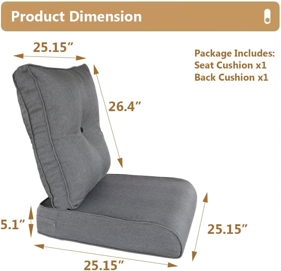 High Back Outdoor Chair Cushions for Patio Furniture,25x25x5 Replacement Couch Cushion Set for Wicker Glider Rocking Chairs Loveseat Sectional Sofa,Out Door Chair Pad Weather Fade Resistant,Dark Gray