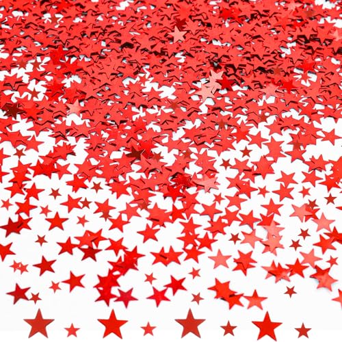 DazzJoy Lot de 4000 étoiles à disperser - Confettis de Noël - 2 tailles - Étoiles décoratives rouges - Confettis de Noël - Étoiles scintillantes - Décoration de table