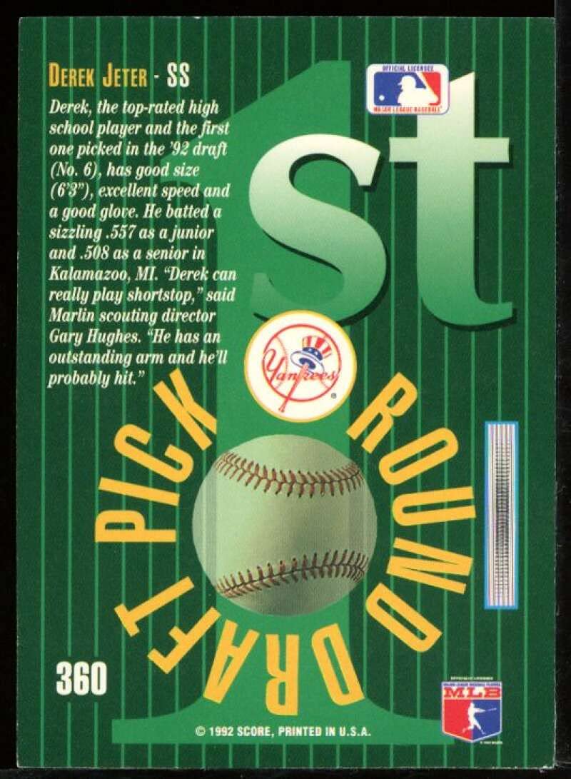 Amazon.com: Derek Jeter Rookie Card 1993 Select #360 : Collectibles & Fine  Art