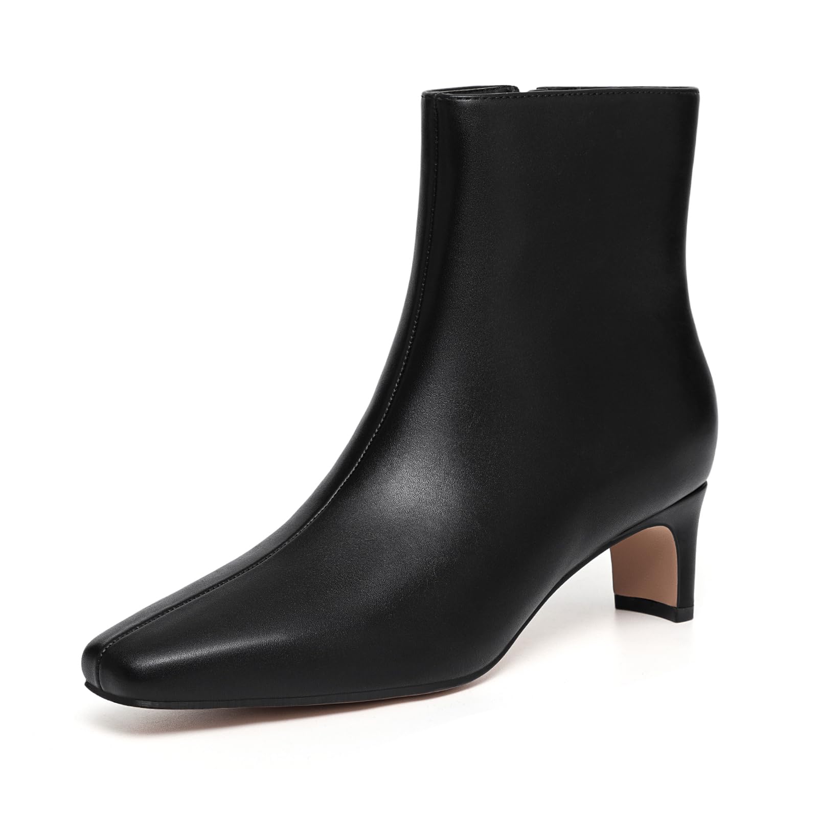 Athlefit Womens Ankle Boots Comfortable Low Heel Pointed Square Toe Dress Short Boots with Side Zipper