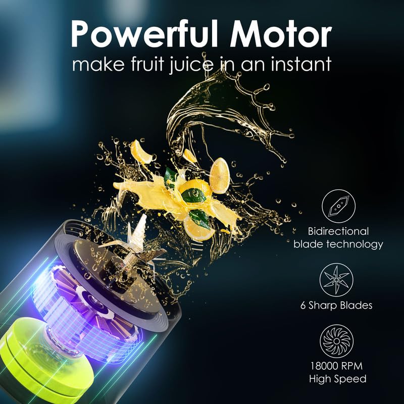 Image of Blender 1.458oz Cordless Mini 22.45 Watt Portable Squeezed Juices 534.15mAh Self BPA Free Portable 31.456 Sharp Blade kongzhongbai