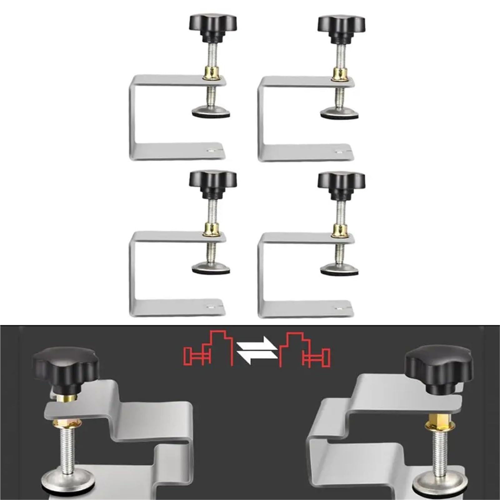 Abrazadera en C, Abrazadera de instalación frontal y lateral del cajón, acero inoxidable, plateado, varios tamaños, paquete de 2 o 4(4pcs G)