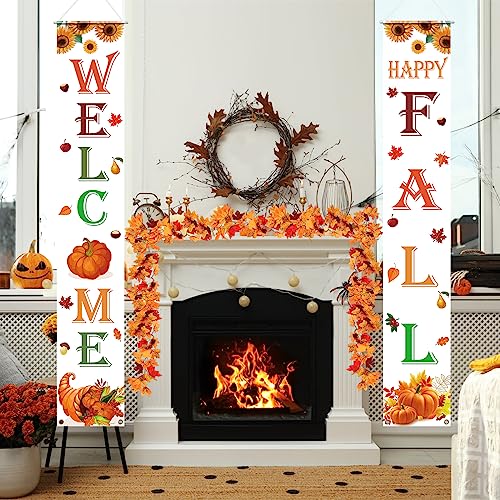 Welcome Happy Fall Porch Banner Decoration