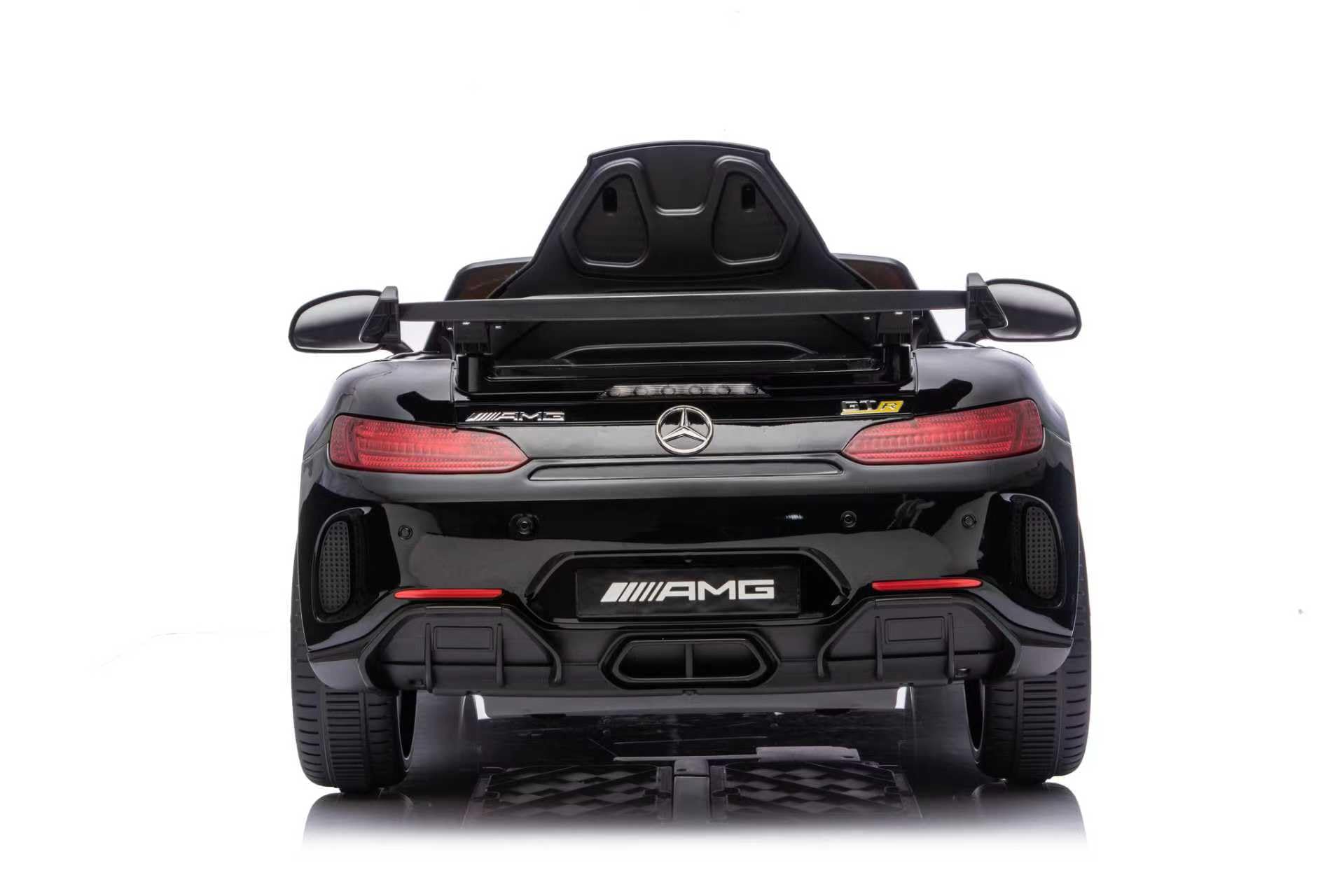 FINOOS Mercedes GTR AMG Elektroauto für Kinder, 12V, elektrische Kinder elektroauto mit Fernbedienung, 2 + 1 Geschwindigkeitsstufen, Hupe, LED, Musik, Bluetooth (Schwarz)