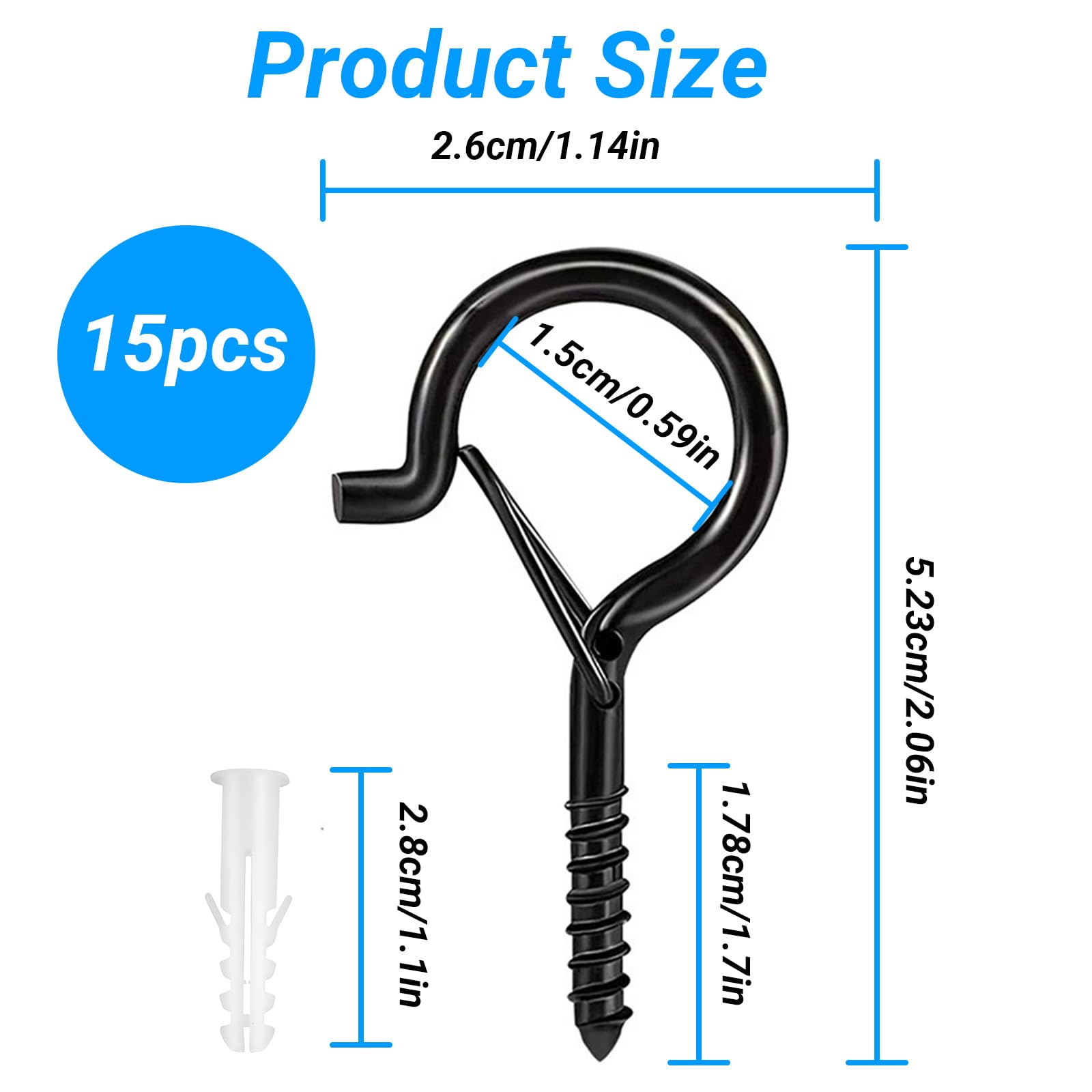 quyueug 15-Pack Wall Hooks, Outdoor Heavy-Duty Screw Hooks for Clothes Towels & Garden Lights - Image 2