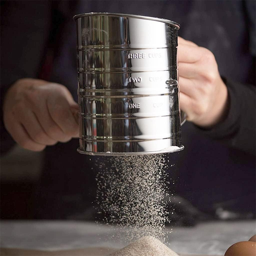 Mesh Crank Flour Sifter Kitchen Gadget Semi Auto Hand Held Sieve Cup Single Layer Powder Strainer