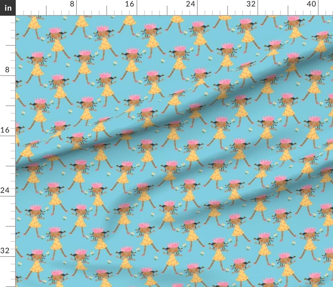 Spoonflower Fabric - African American Girl Crown Pink Blue Yellow Child Printed on Petal Signature Cotton Fabric by The Yard - Sewing Quilting Apparel Crafts Decor