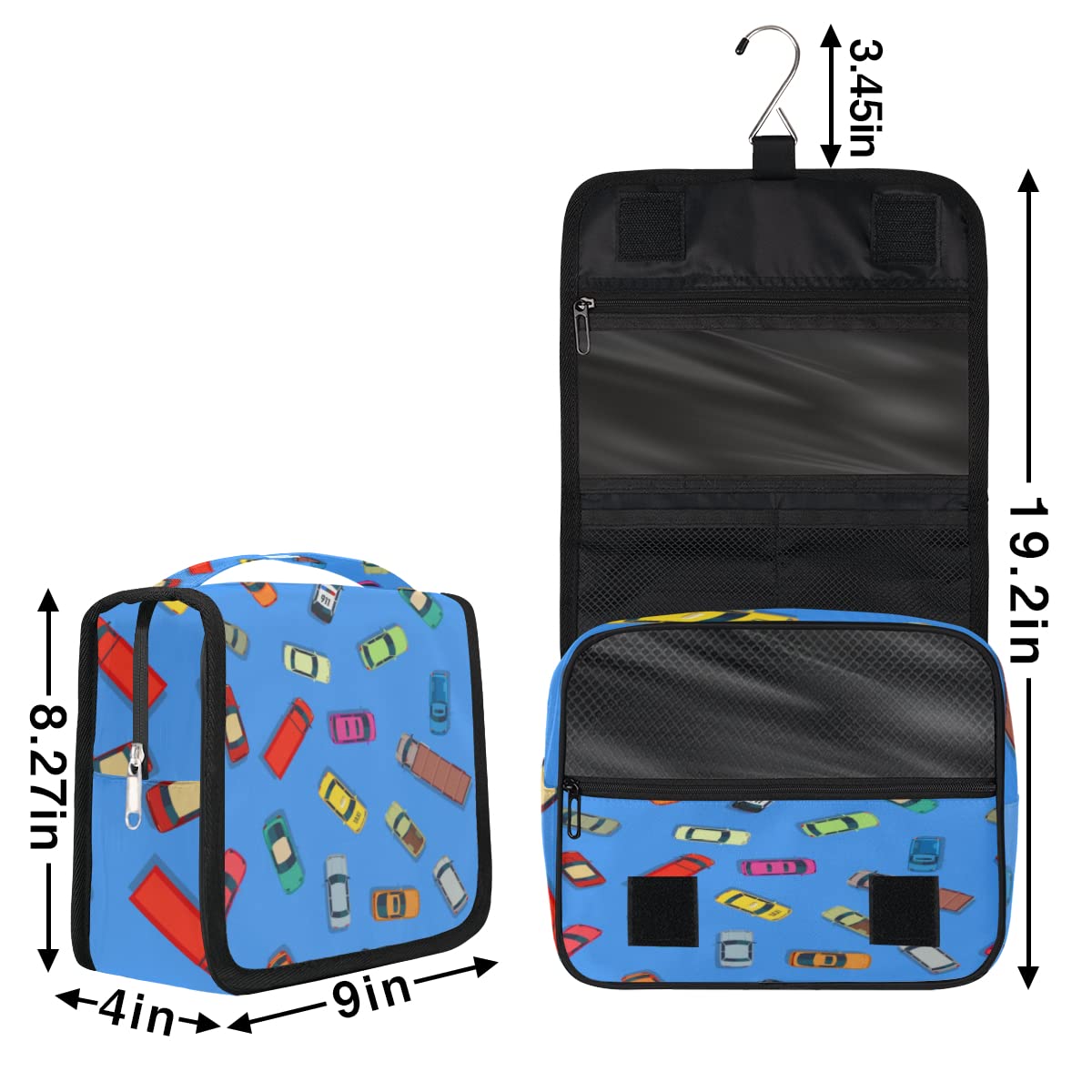 Samochody Podróżna kosmetyczka Kreskówka Transport Samochody Mycie Torba Unisex Wiszące przybory toaletowe Kosmetyczka Organizer do makijażu, wielobarwny, Jeden rozmiar