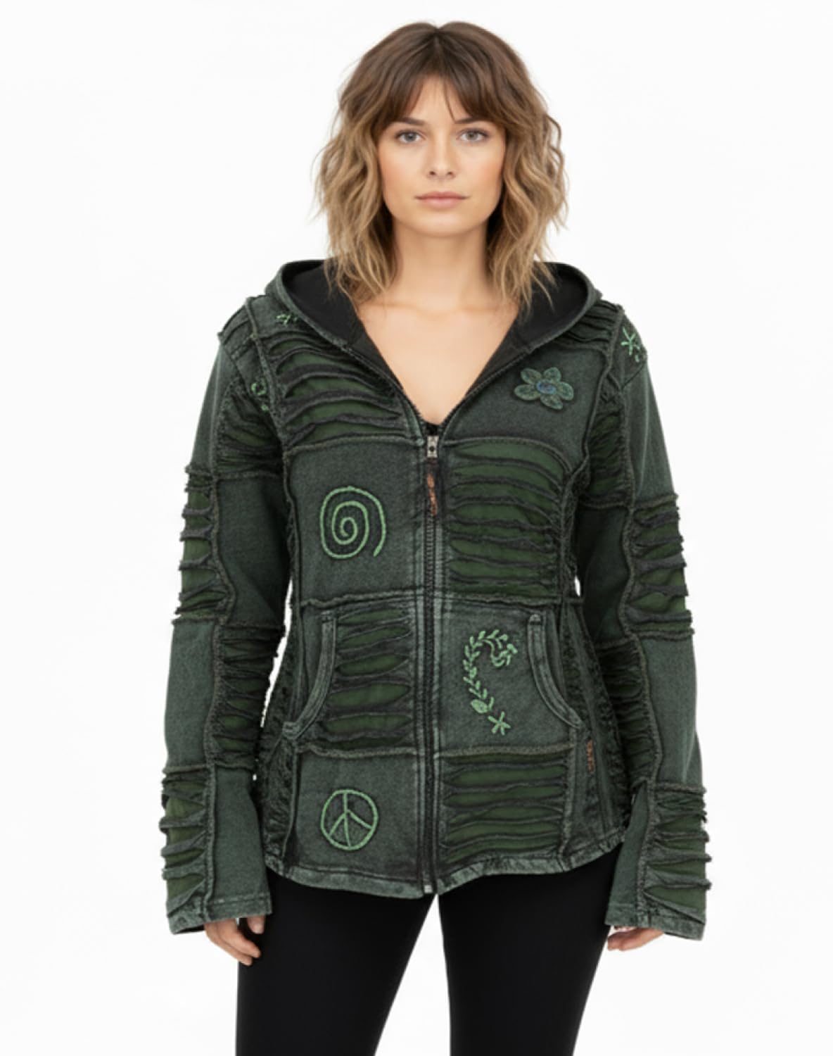 GURU SHOP Goa Patchwork Jacke, Boho Kapuzenjacke, Ethno Look