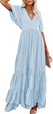 light blue v neck maxi dress